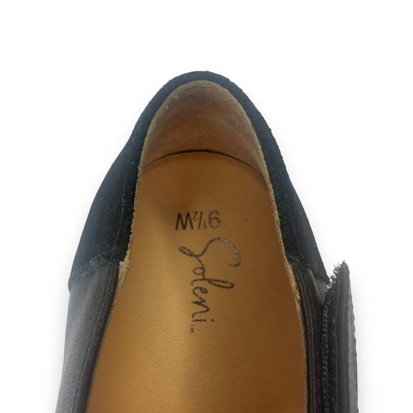 Soleni Women's Marie Flat Mary Jane US 9.5 W Black Leather Orthopedic Cork Wedge - Picture 5 of 10